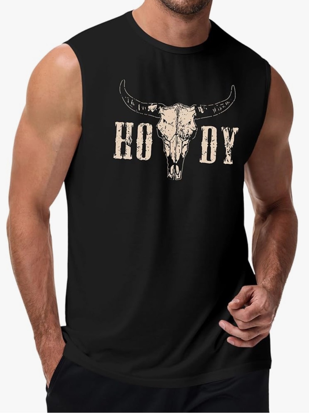Muscle Tank Top XXL Black Distressed HOWDY print Beige Brown SHEIN Western